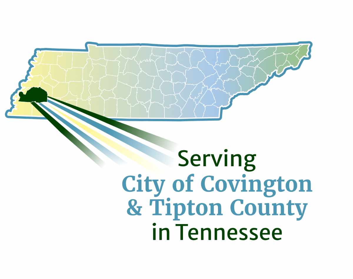Map showing the location of Covington in Tennessee.